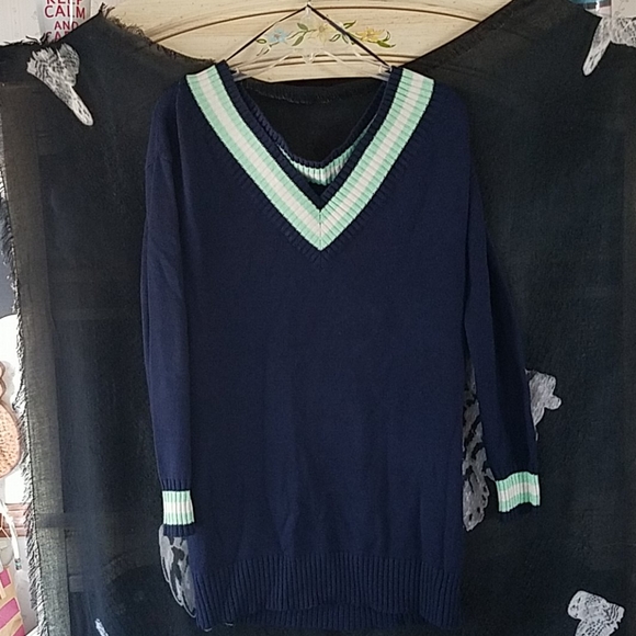 Aerie Navy Blue Off Shoulder Varsity Sweater - Picture 2 of 6